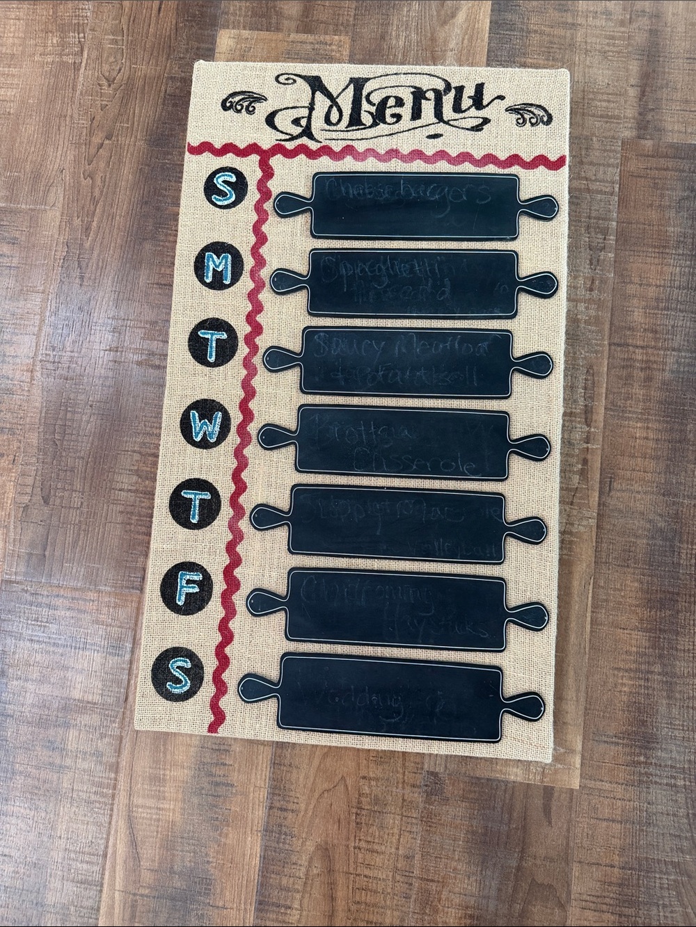 Weekly Menu Chalkboard Sign - Burlap and Black